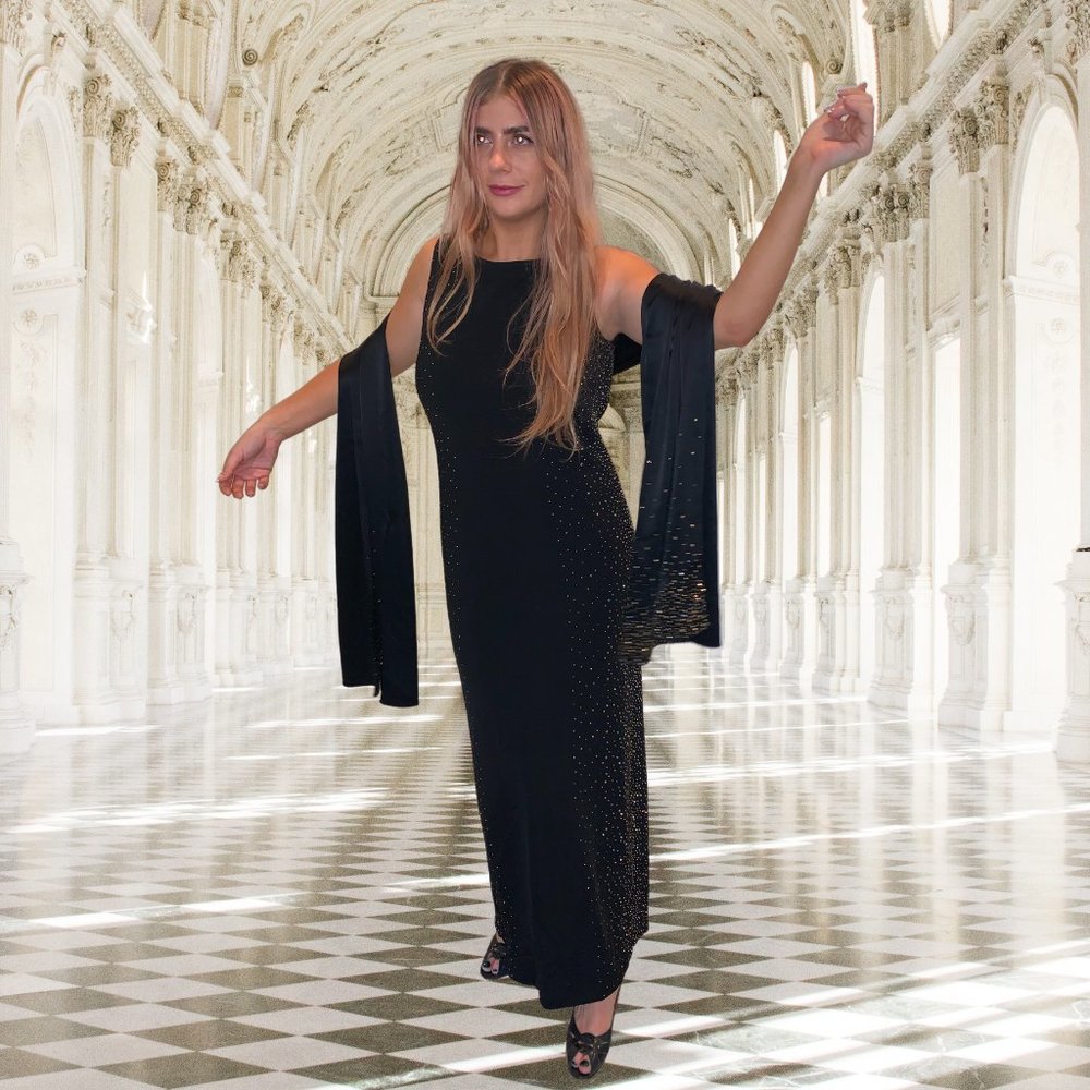 Gorgeous St. John Embellished Gown With Matching Embellished Sash